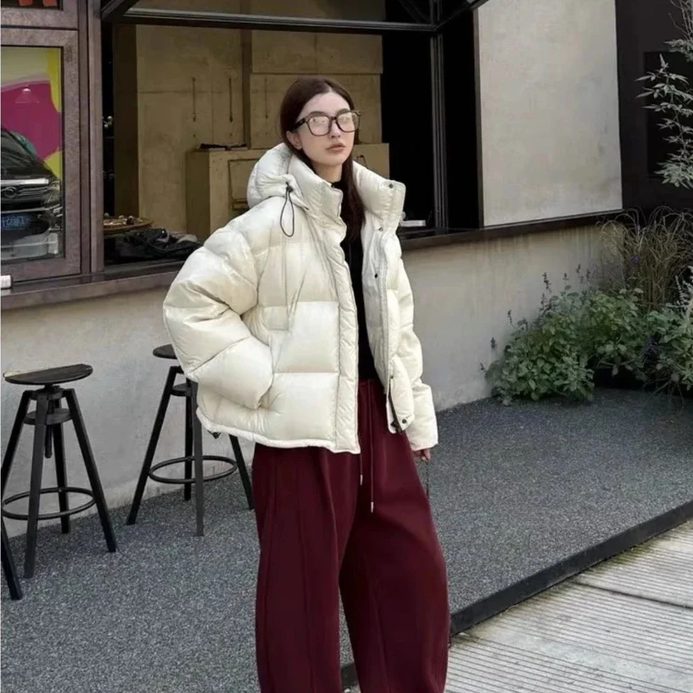Down Jacket Fashion Autumn Winter Clothe Hooded Loose Thick Warm White Duck Coat Female Short Puffer Women 251015