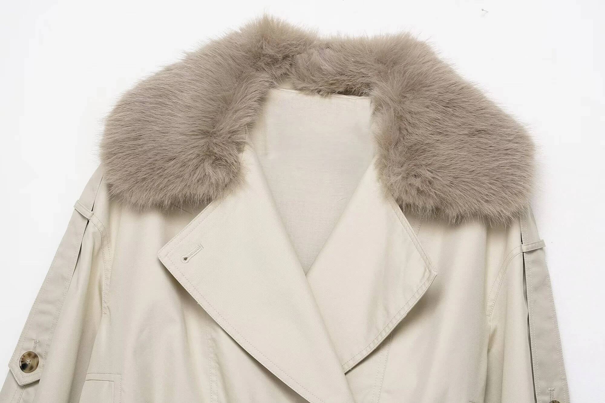 winter jacket women autumn new women's casual fashion temperament short fur splicing double-breasted trench coat jacket