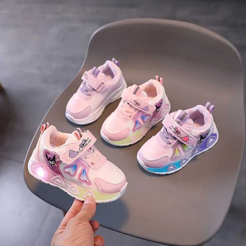 Childrens Sports Shoes Led Lights Sneaker Cartoon PU Leather Girls Pink Childrens Running Pink Shoes Size 2130 S251027