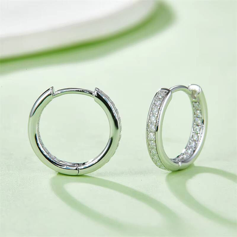 D Color VVS1 Clarity Brilliant Round Cut 12mm Moissanite Single Row Inside Out Hoop 925 Sterling Silver Earrings for Women