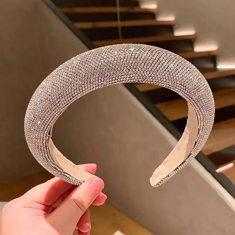 2 Styles Full Diamond Sparkle Padded Headband Hair Hoop Super Flash Net Top Sponge Girls Light Headwear Baroque Hairband 251023