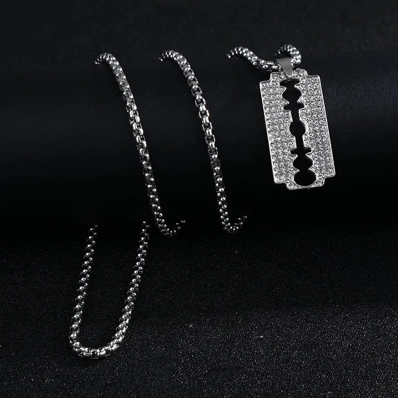 Crystal Razor Blade Pendant Sweater Chain Necklace for Women Men Vintage Steampunk Accessories Grunge Rock Jewelry Aesthetic 251020