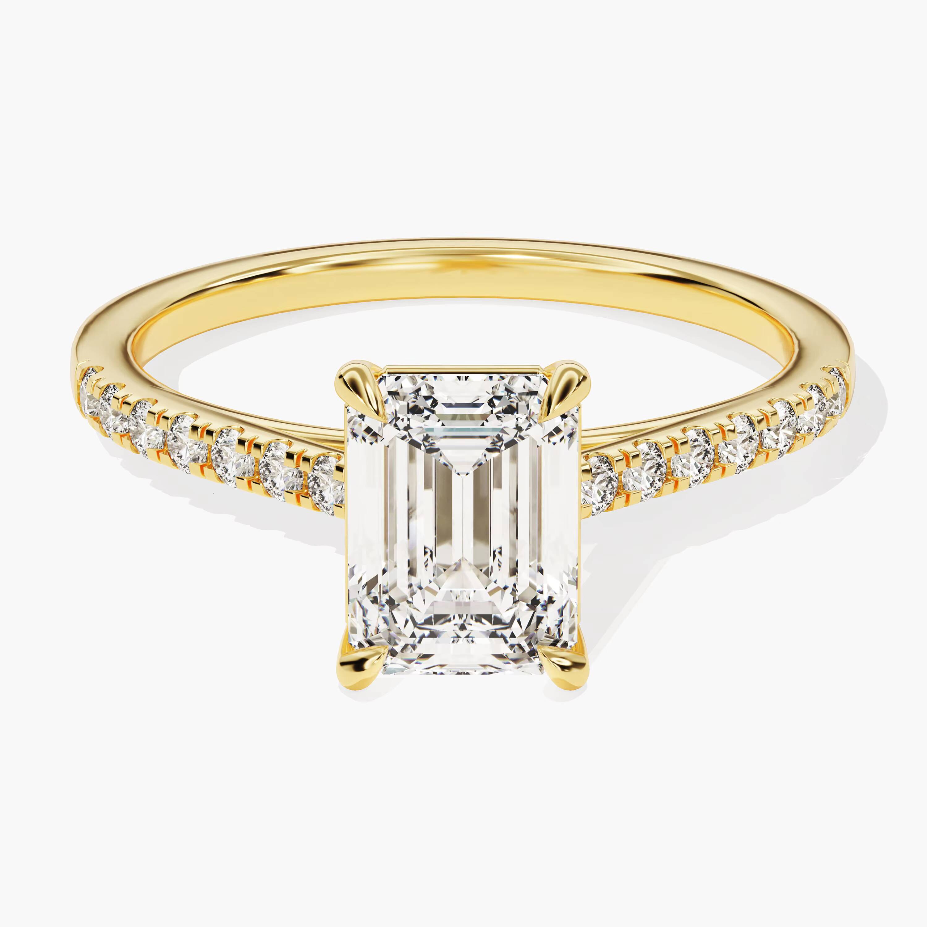 1 15 2 CT Emerald Cut Diamond Engagement Ring with Round Cut 14K 18k Solid Gold Diamond Ring for Women