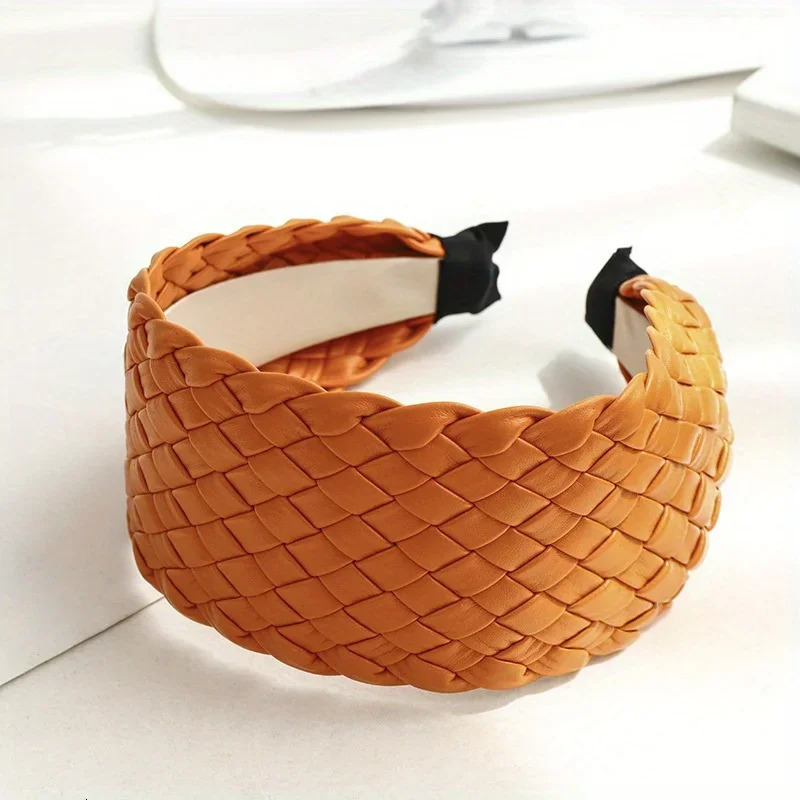 Wide Side Weave Artificial Leather Headband Fashion Women Hairband PU Braided Hair Hoop Adult Non Slip Hair Accessories 251023