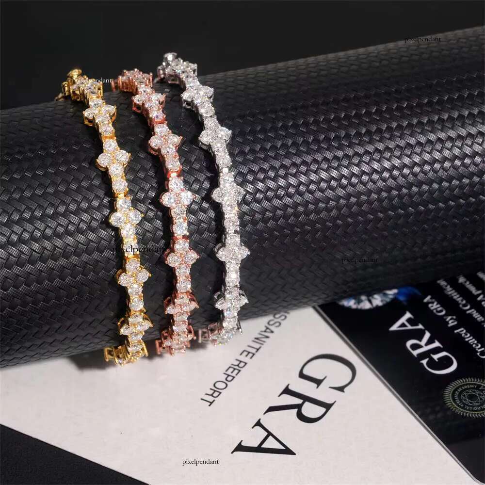 Wholesale Price Sterling Sier 3mm Hip Hop Jewelry Bracelet Necklace Iced Out VVS Moissanite Dia Cross Tennis Chain