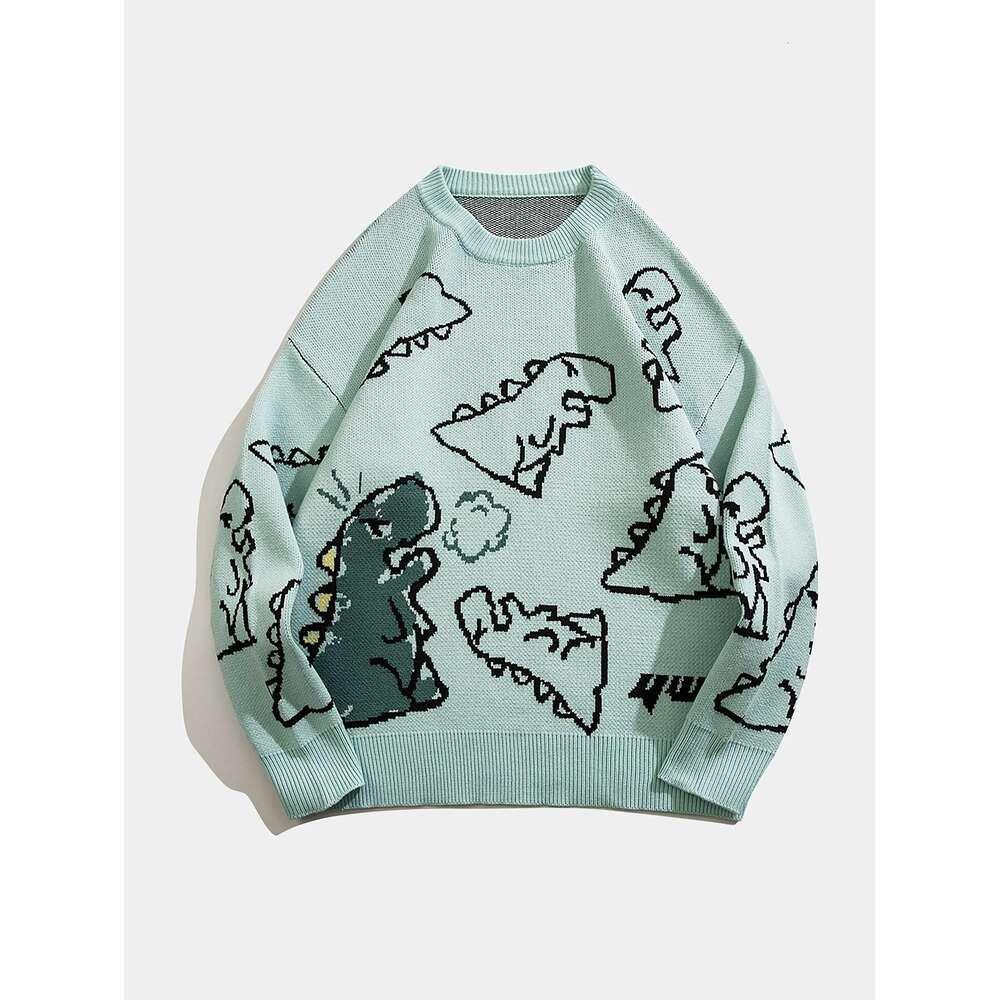 YWFG Unisex Casual Loose Fit - Black With Blue Cloud Round Neck Pullover For & Women, Cozy Fall/Winter Knitwear, Fall Apparel, Playful Graphic Design,