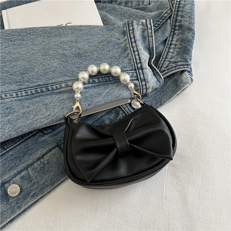 Sweet bow design handbag, winter new pearl chain design, fashionable and elegant women's shoulder bag, trendy and luxurious designer bag