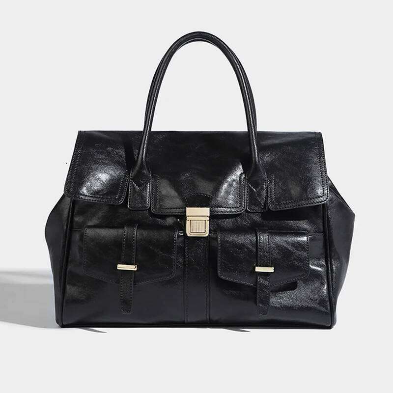 Briefcase Lock Decoration Bags For Women Designer Handbag And Purse 2024 New In PU Vintage Large Capacity Commuting Tote