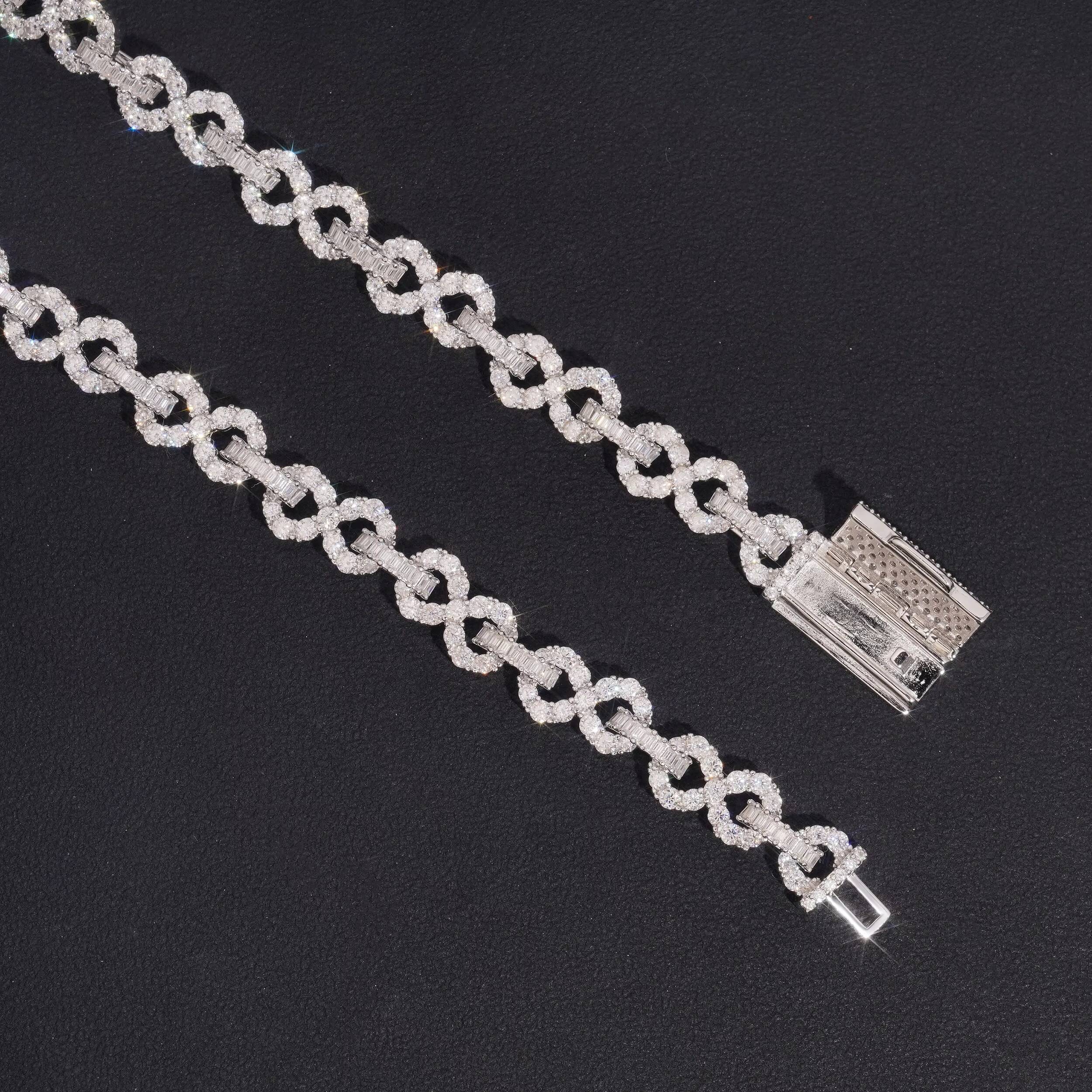 925 Sterling Silver 8MM Infinity Link Chain Necklace VVS Moissanite Diamond Hip Hop Jewelry