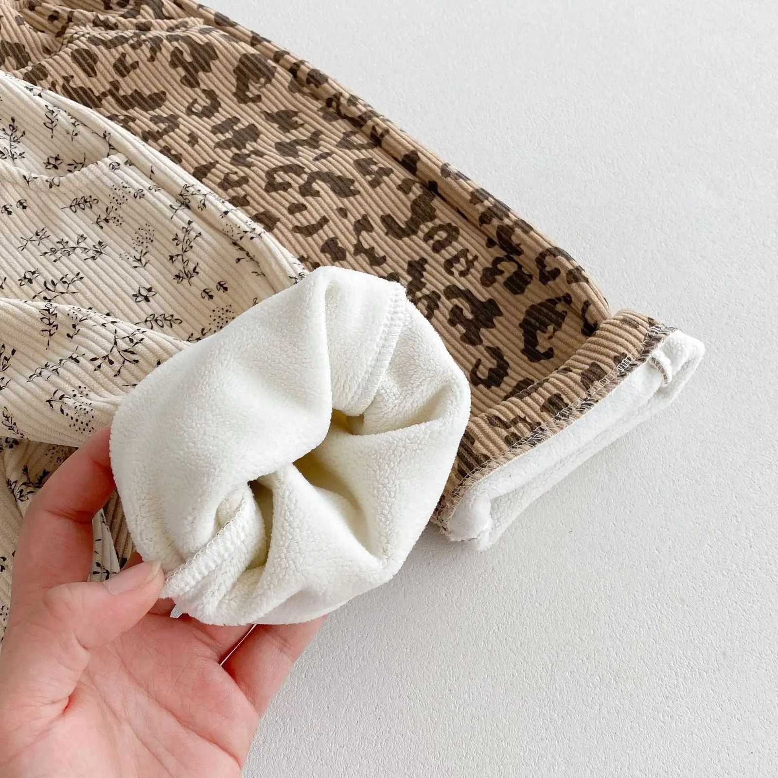 Korean Childrens Clothes 2025 Winter Pants Kids Corduroy Floral Print Fleece Lined 05Y Baby Boys Girls Warm Winter TrousersT251027