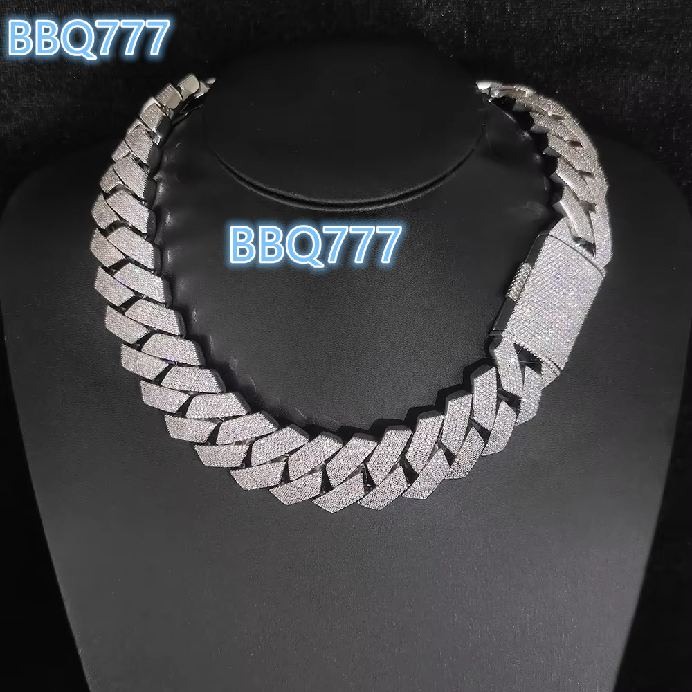 Moissanite Cuban necklace 25mm Iced Prong Cuban Link Chain Silver Plated 6 Row Diamond Cuban Chains Womens Hip Hop Gift Engagement
