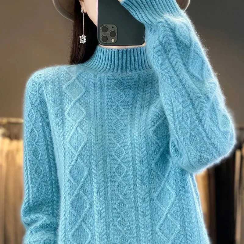 2024 New Women Autumn Winter Sweater Thick 100 Merino Wool Turtleneck Casual Cashmere Knitwaer Pullover Korean Fashion TopsT251027