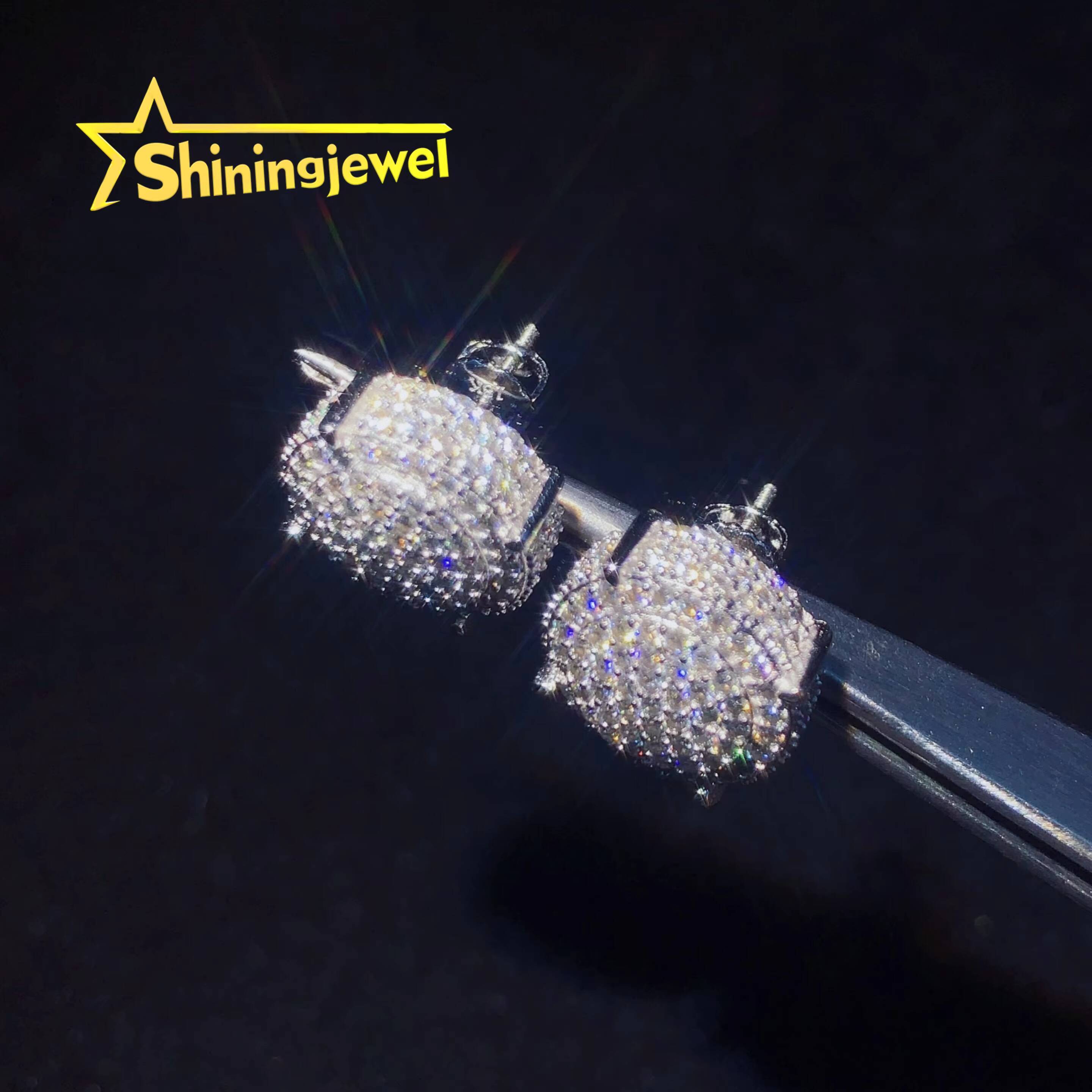 Big Thick Circle 14mm Iced Out Earrings Studs Rapper Jewelry GRA Certification Pass Diamond Tester 925 Moissanite Stud Earrings