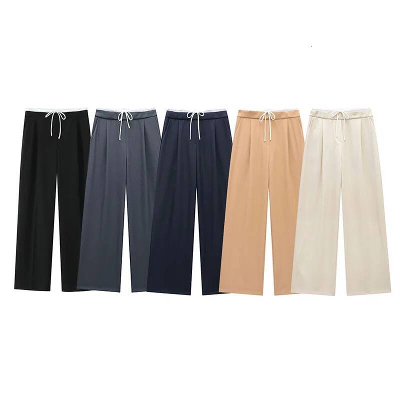 winter jacket women SIYANG 2024 Women Fashion Vintage Solid Straight Side Zipper Drawstring Casual Trousers Spring New Female Wide Leg Pants