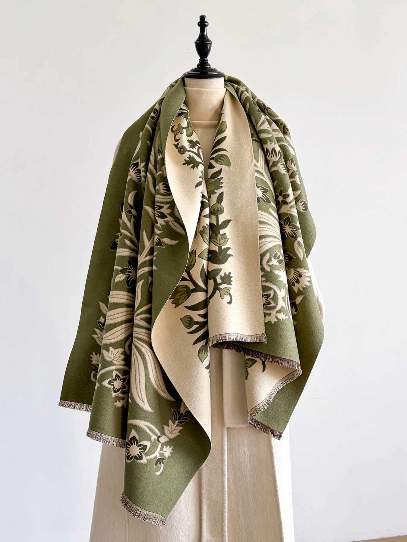 2025 Winter New Egant Wens Pattern Scarf Thick Faux Pashmina Doub Sided Shawls Warm Foard Fa Blanket WrapsW251027