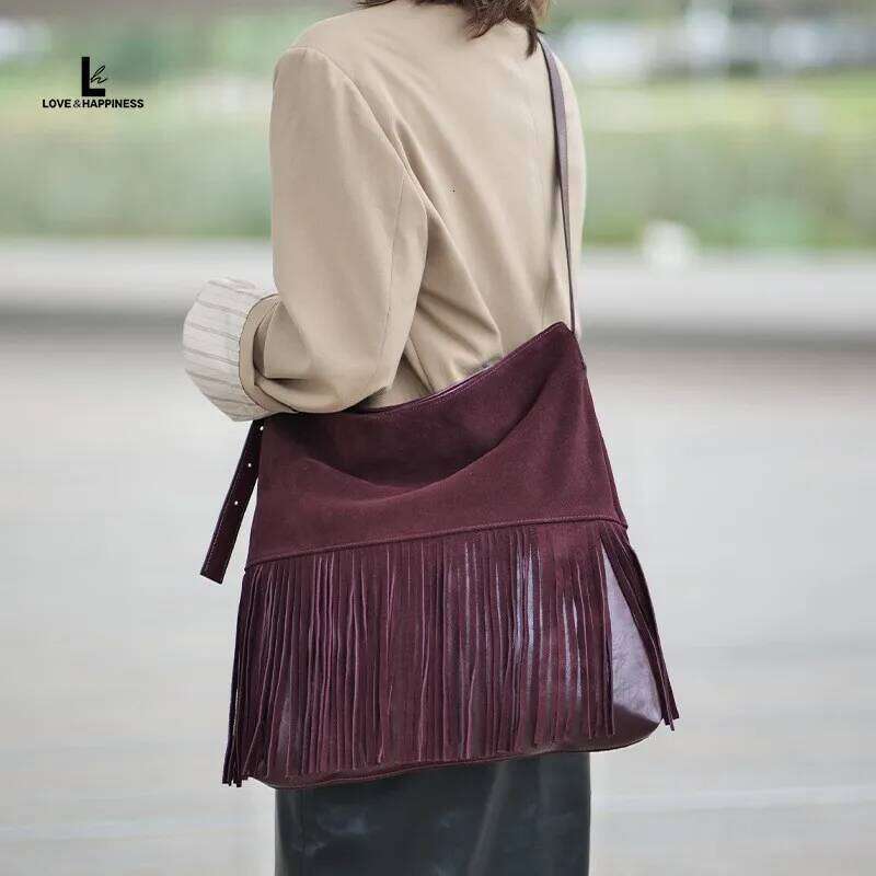 Designer Luxury High Quality Top Layer Cowhide Suede Women S Large Capacity Bucket Type Single Shoulder Crossbody Bag Trendy