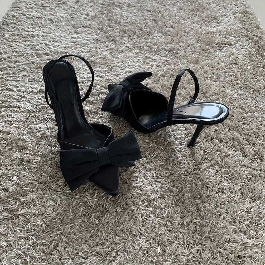 Black Butterflyknot Stiletto Pumps 2025 Women Pointed Slingbacks High Heels New Sexy Fi Party Lady Sandals ShoesXJ251027