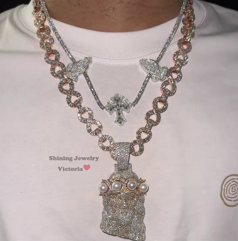 Stylish New Design Shining Jewelry Hot Sell Hip Hop Iced Out Chain 13MM Infinity Link Chain With VVS Moissanite Diamond