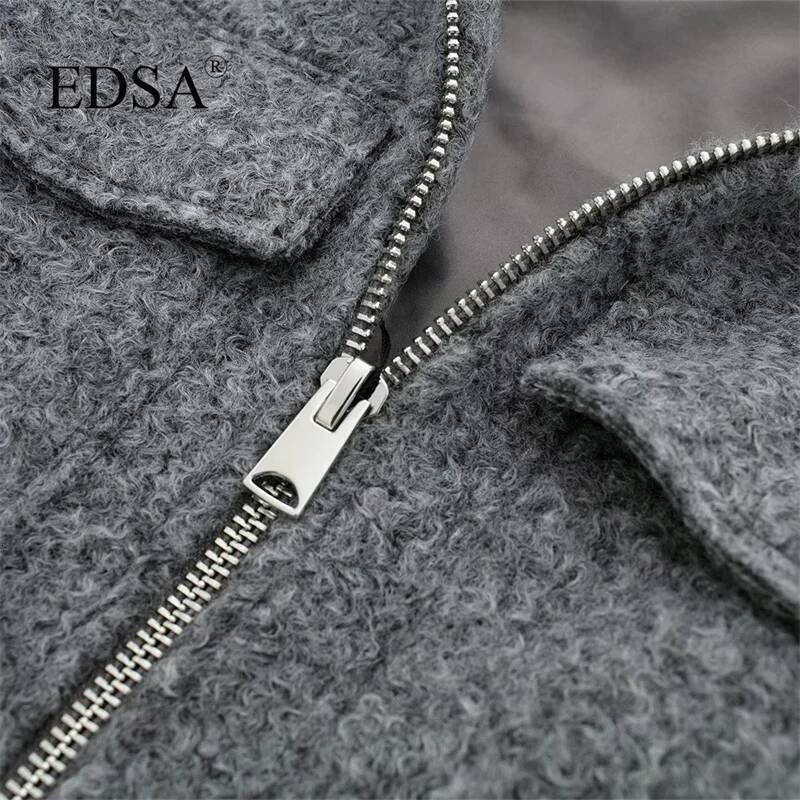 winter jacket women EDSA Women Solid Bomber Jacket with Flap Pockets Front Zipper Lapel Autumn Winter Casual Cropped Outerwear
