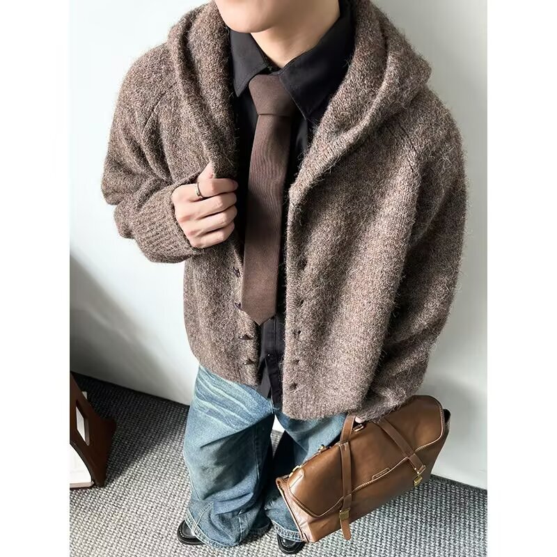 Design Sense Cleanfit Cardigan Jacket Men's Autumn Winter Trendy Loose Lazy Style Knitted Sweater Designer Sweater Hooded Sweater