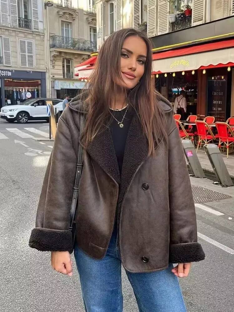 winter jacket women HH Women Thick Warm Outwear Faux Leather Jackets Autumn Winter Vintage Long Sleeve Lapel Coats Fashion Lady Streetwear Top