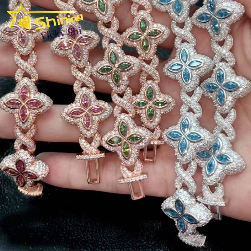 Best Selling Hip Hop Rapper Cuban Clover Bracelets 925 Sterling Silver VVS Moissanite Infinity Cuban Link Bracelet Fine Jewelry