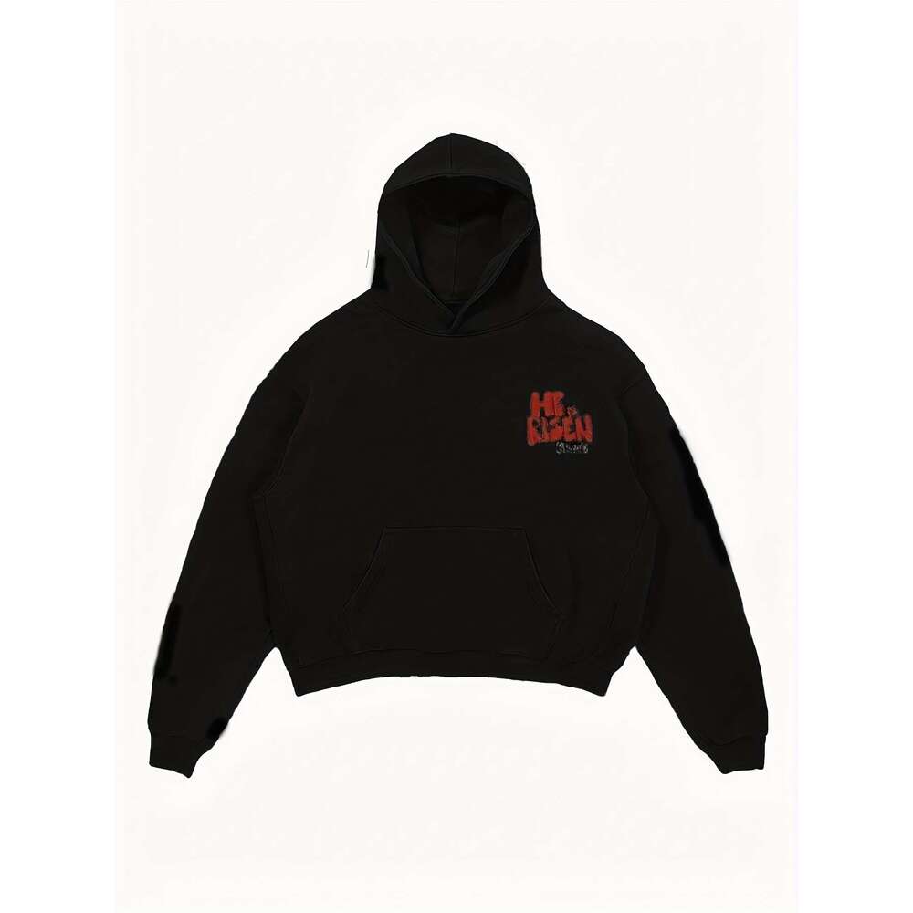 Y2k Style Graphic Print Hoodie With Kangaroo Pocket - "He IS Risen" Design, 100% Polyester, Lightweight & Comfortable, All-Season Casual Wea