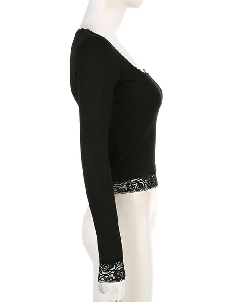 2000s Graphic T Shirt Vintage Fairy Grunge Women Autumn Lace Trim Long Sleeve Slim Fits Tops y2k Clothes Basic Harajuku Tees 251027