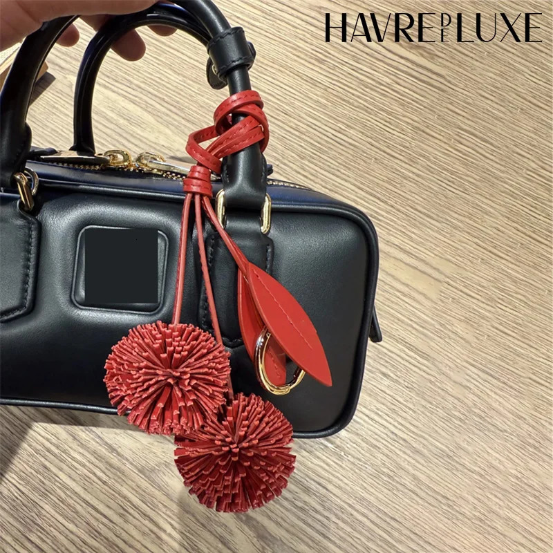 Cowhide Leather Bag charm flower ball pendant fashion highgrade lychee flower car pendant decoration bag accessories 251027