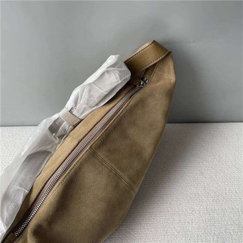 New 2025 Winter Russia Style Camel Deep Red Armpit Underarm Shoulder Matting Suede Cow Leather Female Crossbody Bag