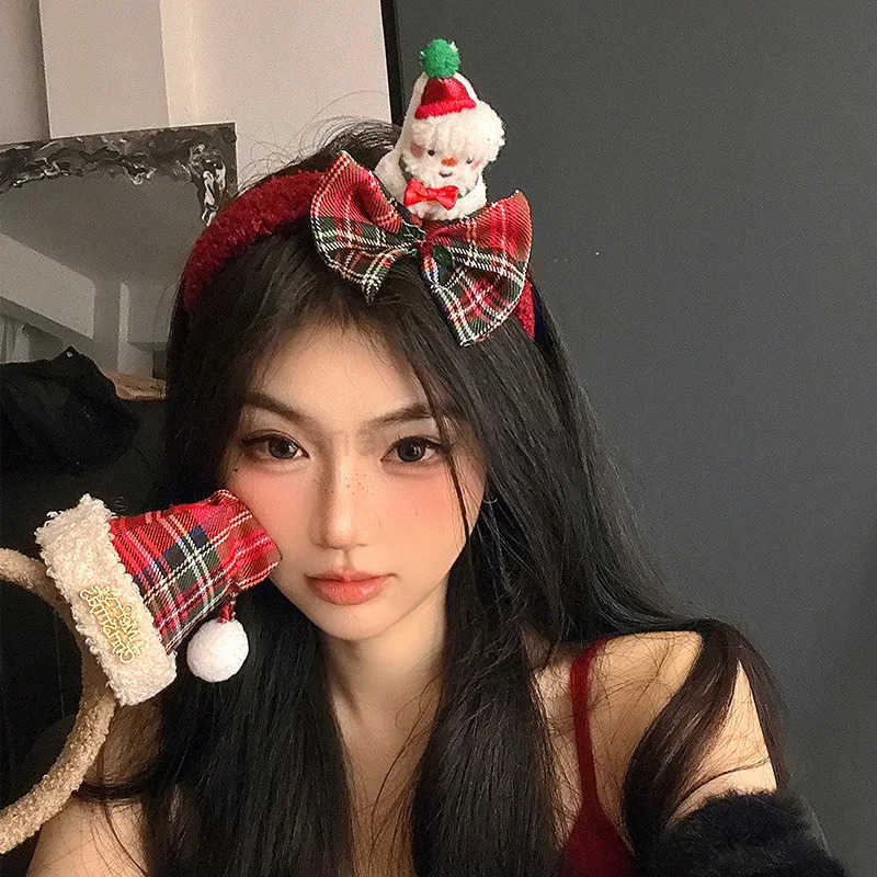 Disney Christmas Decoration Christmas Headband Santa Red Bowknot Antler Hair Clip Girls Headband Elk Hair Hoop Hair Band Bow Hair Band H251027