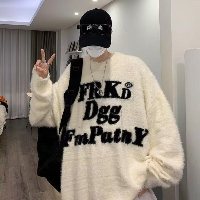 National Trend American Style Letter Print Mink Velvet Sweater Designer Sweater For Men Thickened High Street Couple Soft Knitted Top For Autumn And W