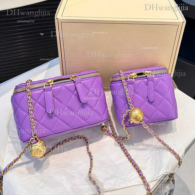 DHGM Two Sizes Woman Desiner Makeup Ba Golden Ball Seven Colors Lambskin Leather Vanity Box Adjustable Matelasse Chain Crossbody Bas Cosmetic Case Sho