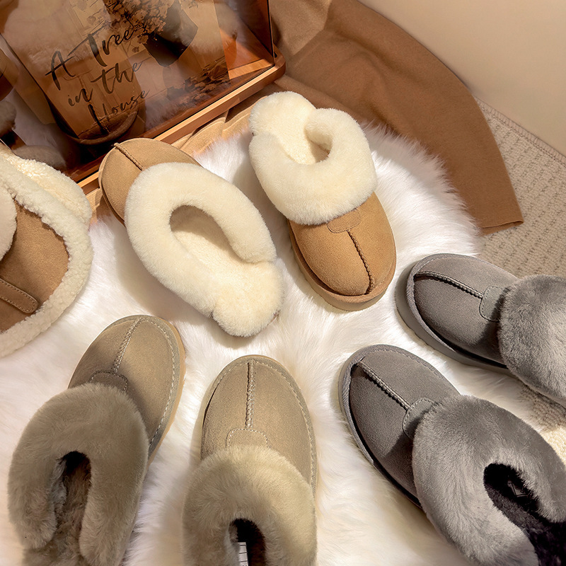 Thick soled fur half slippers, winter new plush cotton shoes, comfortable, soft, luxurious style, fashionable and trendy women's snow boots, desi