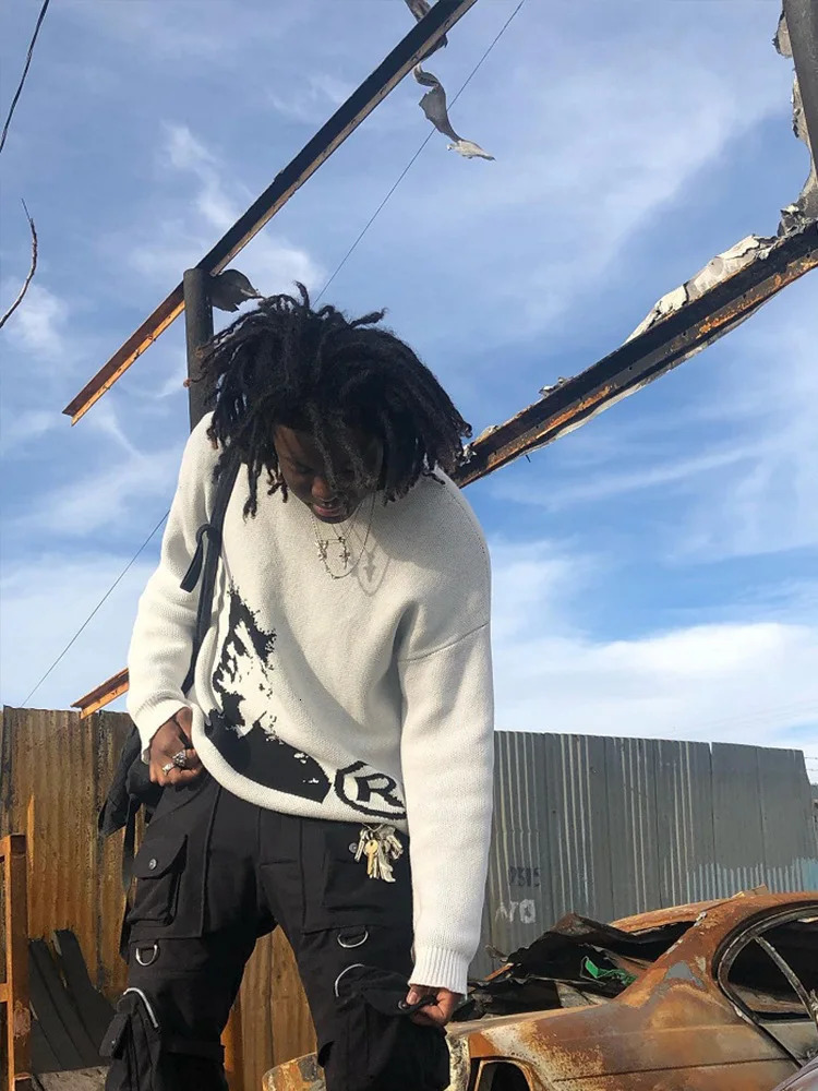 BIG PROMOTION Y2K Mens AutumnWinter Gothic Vintage Head Pattern Pullover High Quality Knitted Round Neck Casual Sweater 251024