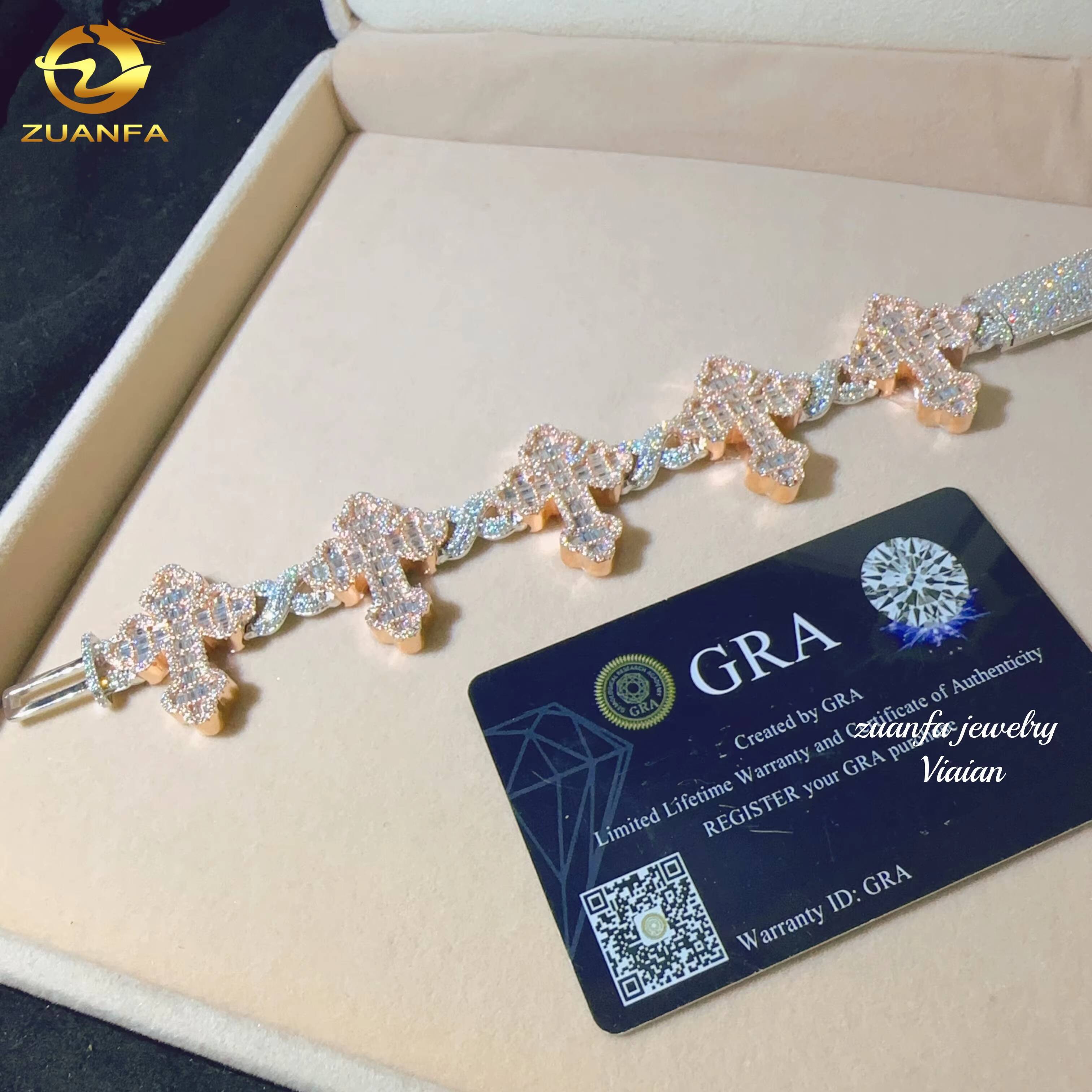 Fashion Fine Jewelry Sterling Silver 925 Vvs Moissanite Lab Diamond Hip Hop Iced Out Jewelry 12mm Cuban Link Chain Bracelet Men