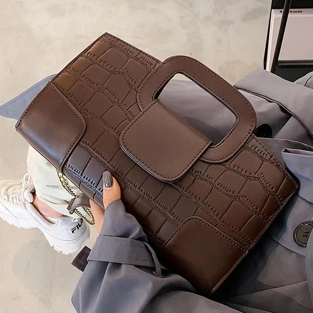 Grain PU Leather Handbag for Women Vintage Large Capacity Evening Bag Simple Elegant Party Clutch Shoulde 251014