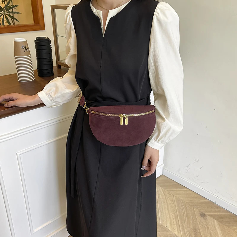 Faux Suede Waist Bag Street Pack Woman Chest Packs Simple Belt Bag Female Shoulder Crossbody Bags 251023