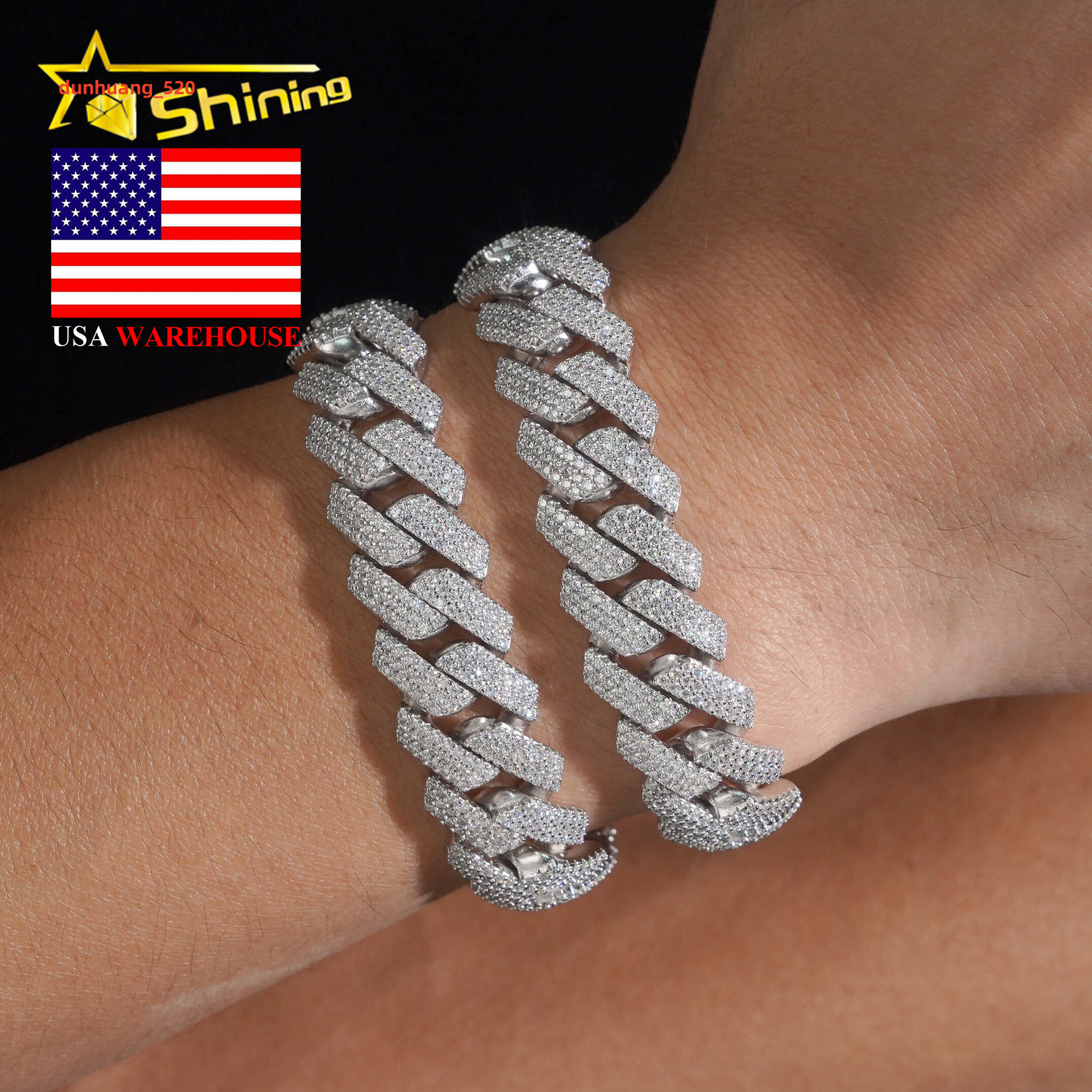 US Local Stock Fast Shipping 15mm Iced Out Hip Hop Pass Diamond Tester Moissanite Cuban Link Bracelet