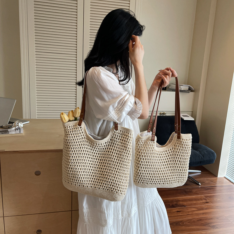 Free shipping designer bag Casual Large Capacity Single Shoulder Cotton Woven Bag for Women New Mesh Tote Bag Beach Vacation Beach Bag