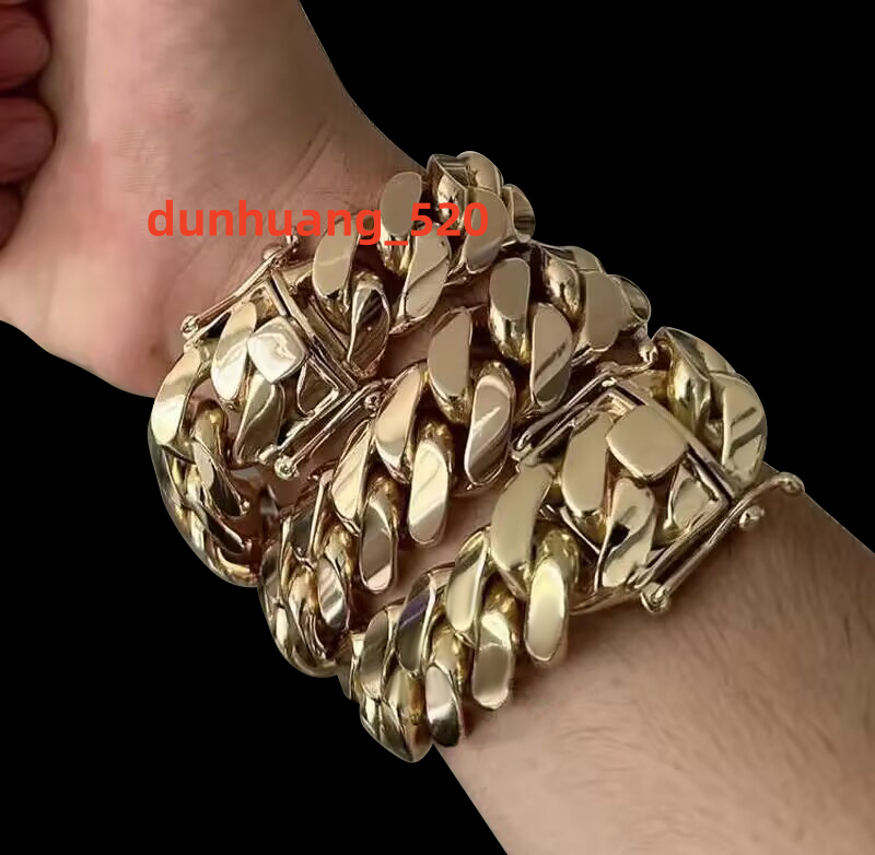14K Gold Plating Miami Cuban Link Hip Hop 22MM 95 250G Solid Silver 999 Cuban Link Bracelet