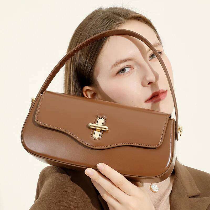 New fashionable French stick bag, genuine leather handbag, high-end simple shoulder for women 2025, underarm bag