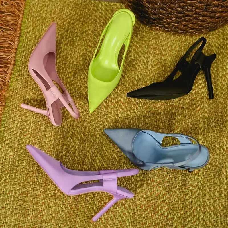 2024 New Spring New Brand Women Slingback Sandals Pointed Toe Slip Thin High Heel Ladies Elegant Pumps Shoes Drss SandalsXJ251027