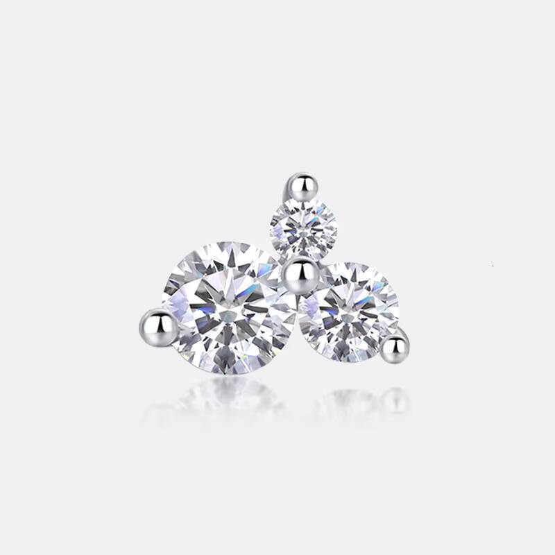 Women 925 Sterling Silver Jewelry ThreeStone Round Brilliant Cut Moissanite Diamond Stud Earrings