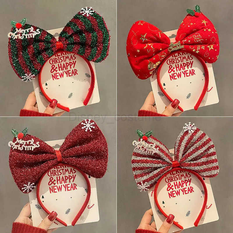Disney Christmas Hair Band Red Bows Elastic Headbands for Adult Childrens Hair Accessories Happy New Year Party Merry Christmas Gifts H251027