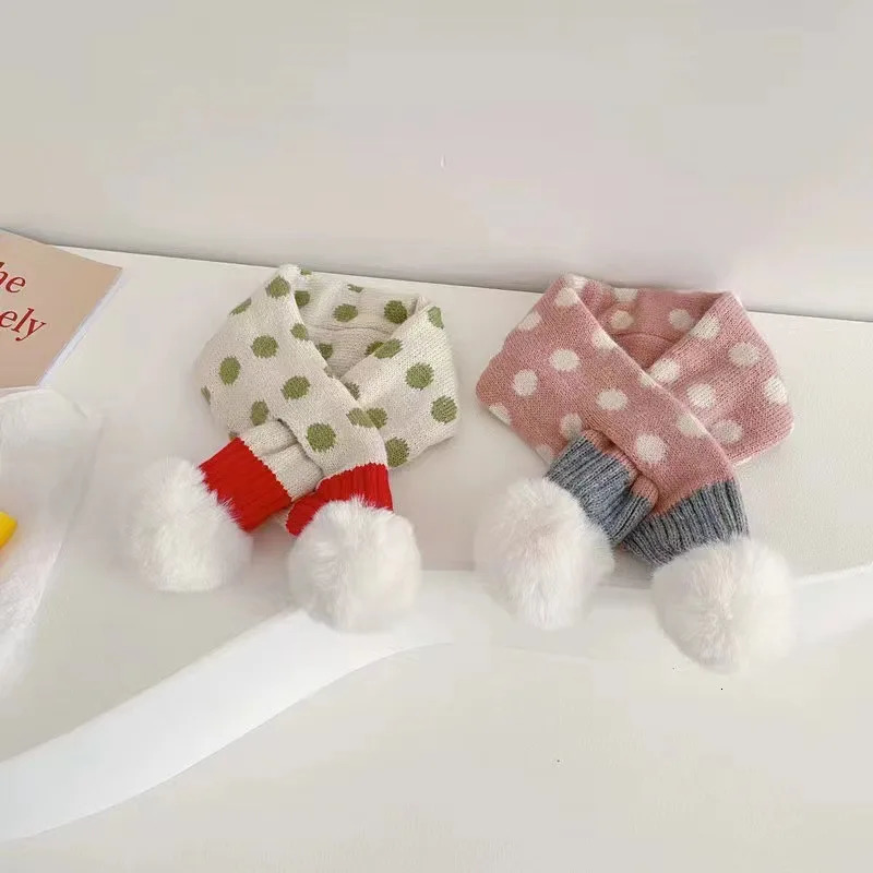 Plush Pompom Baby Scarf Winter Warm Kids Knitted Scarves 26 Years Boys Girls Cross Neckerchief Dot Print Children Neck Collar 251027