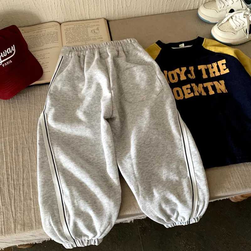 Boys Girls Sweatpant Autumn Spring 2025 Casual Fashion Trendy Loose Patchwork Gray Black Solid Color Long PantT251027