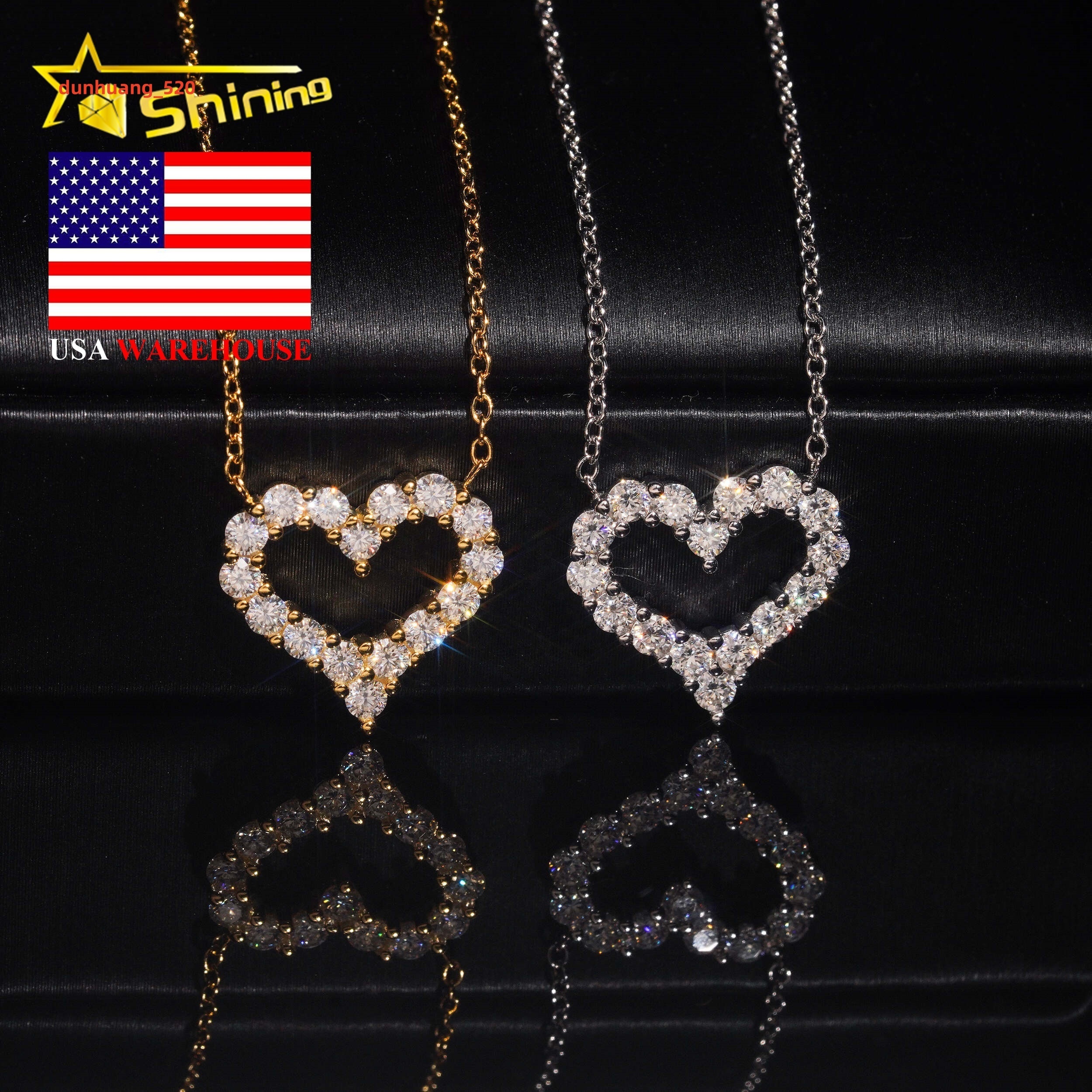 USA Local Stock Fast Shipping Fashion Elegant Heart 925 Sterling Silver Moissanite Necklaces for Women