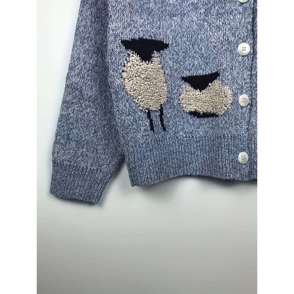 Cozy Cardigan Soft Women's V-Neck Cardigan | Cozy Sheep Print Mid-Stretch Long Sleeve Button Front Relaxed Fit Fall Winter Warm Pullover For Casu