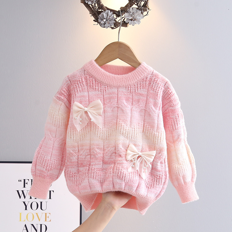 New Girl's Sweater Gradient Rainbow Thickened Wool Autumn/Winter Children's Knitted Sweater Designer Baby Girl Basic Shirt